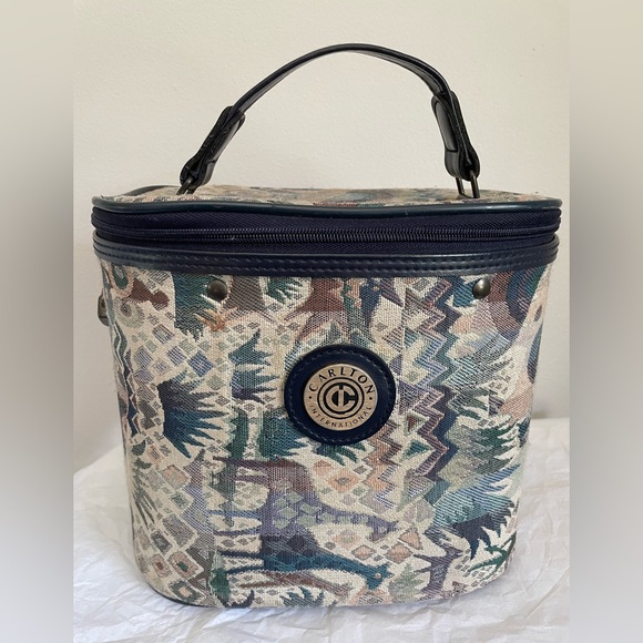Vintage Carlton Tapestry Cosmetic Makeup Tote Travel Bag with Handle - Picture 1 of 14